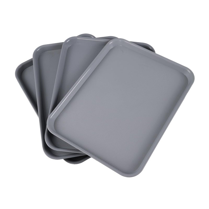 Pekky Plastic Fast Food Trays Set of 4, Restaurant Serving Tray, Grey Dinner Eating Tray - Image 1